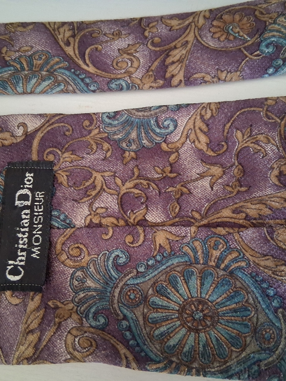 Christian Dior Silk Tie/ Vintage/ Purple and Teal Paisley - Picture 5 of 9